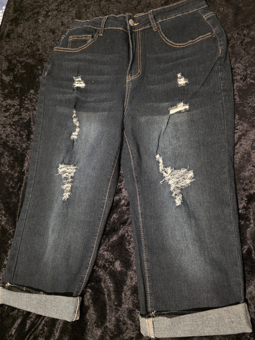 SHEIN Dark Blue Distressed Boyfriend Jeans